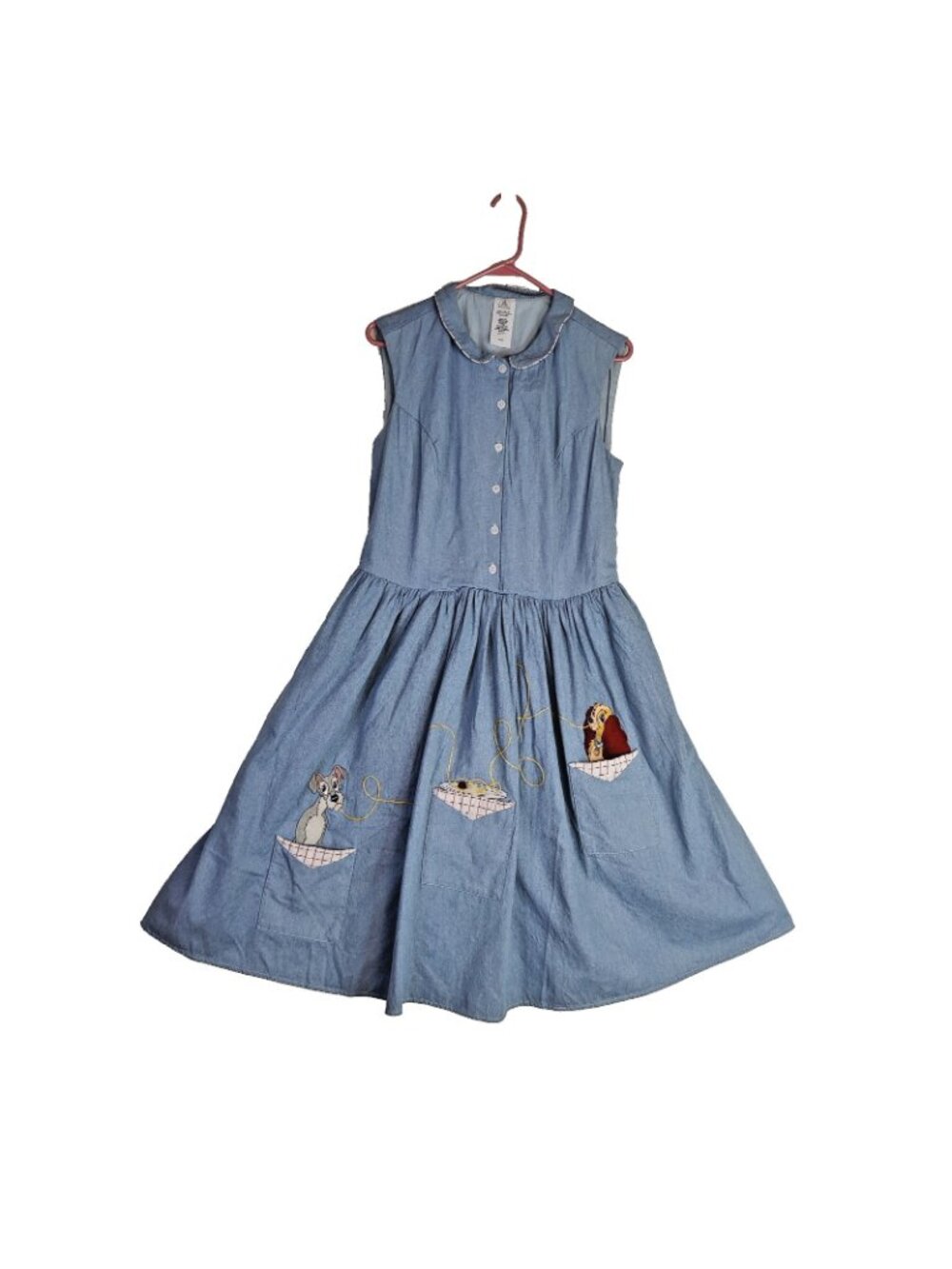 Disney Store Lady and the Tramp Chambray Dress Size Large Lined Pockets - Picture 6 of 8